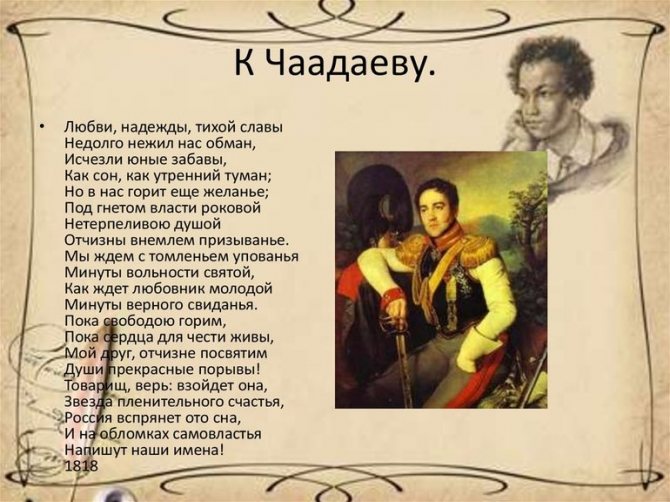 Анализ стихотворения А.С. Пушкина «к Чаадаеву»